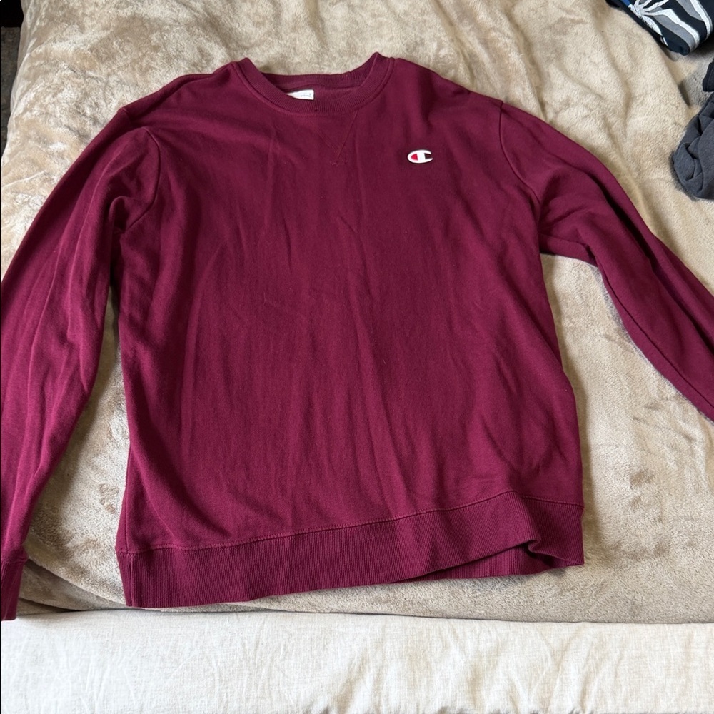 Champion Men's Burgundy Crewneck Sweatshirt with Chest Logo